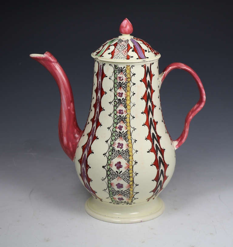 Antique English creamware chintz pattern coffee pot