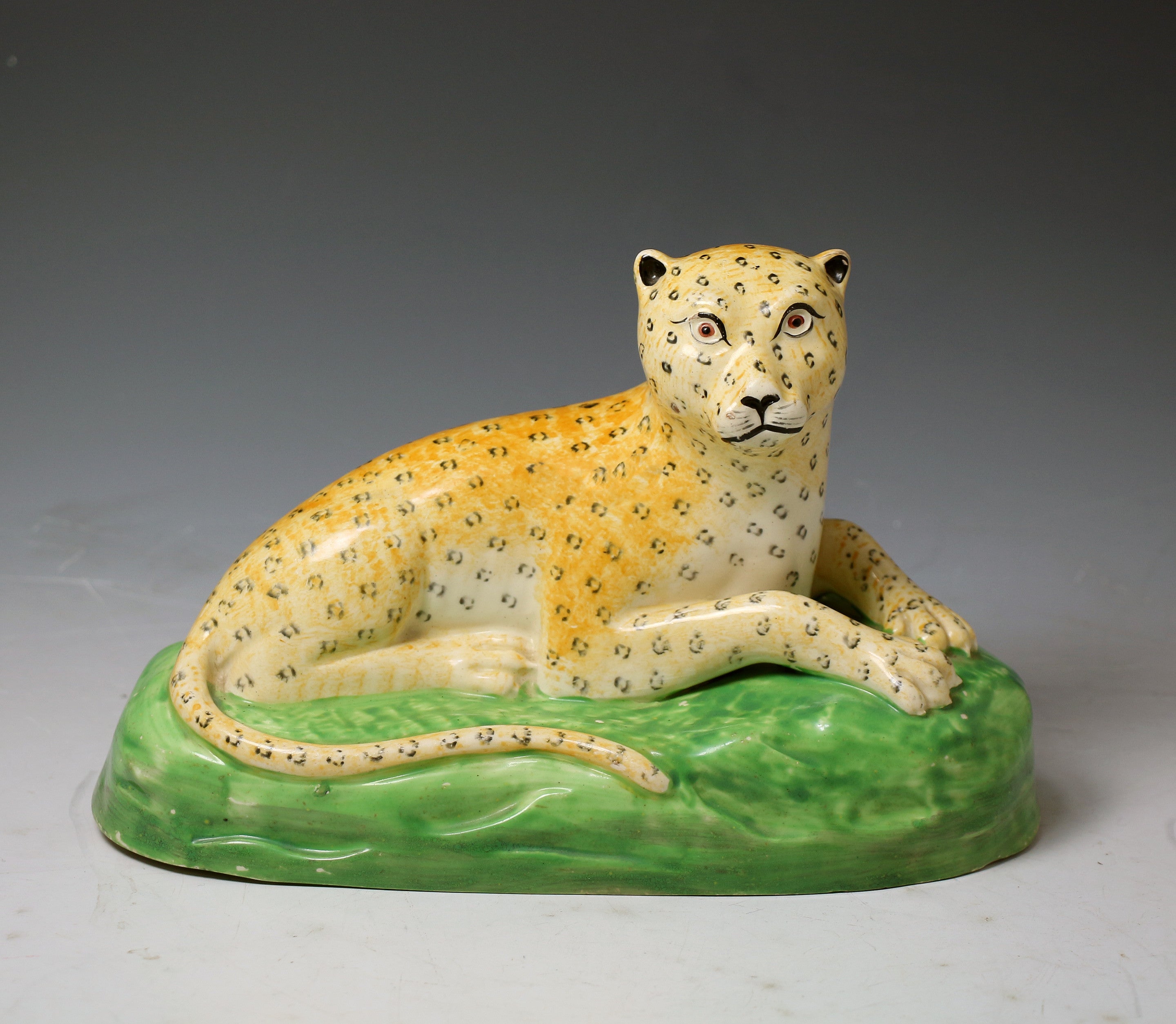 English Antique Creamware Pottery Figure of a Leopard, Staffordshire C1800