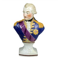 Antique Herculaneum Liverpoll pottery figure bust of an Admiral