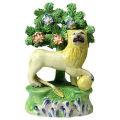 Staffordshire Pottery Pearlware Bocage Figure of a Lion, Antique Period