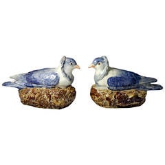 Pair of Staffordshire Pearlware Pottery Dove Figure Tureens