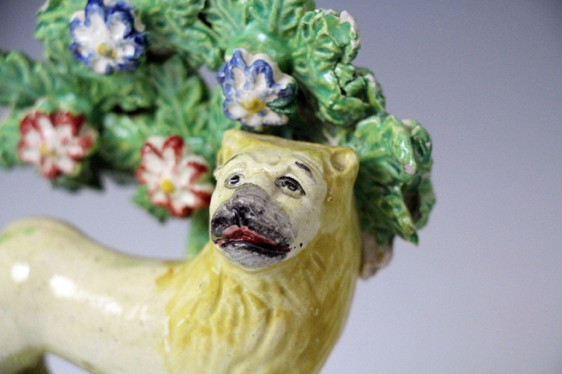 English Staffordshire Pottery Pearlware Bocage Figure of a Lion, Antique Period