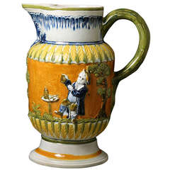 Antique English Prattware Pottery Pitcher with Relief Decoration circa 1800