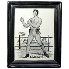 Antique English Pottery Plaque Portraying the Figure of Langan the Irish Boxer