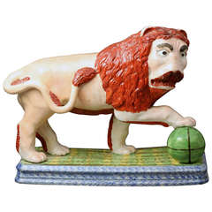 Antique Staffordshire Pottery Figure of a Standing Lion circa 1820