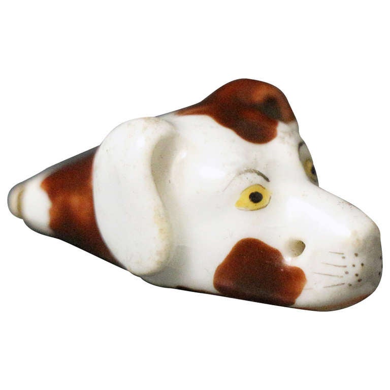 Antique Staffordshire Porcelain Hound Head Whistle circa 1865