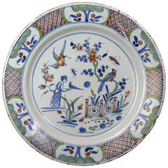 English Delftware Polychrome Decorated Charger Probably London circa 1750