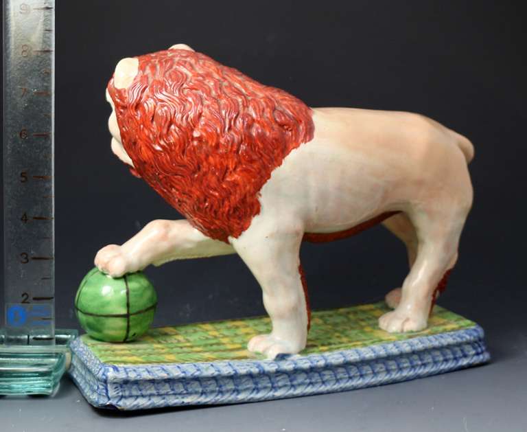 English Antique Staffordshire Pottery Figure of a Standing Lion circa 1820