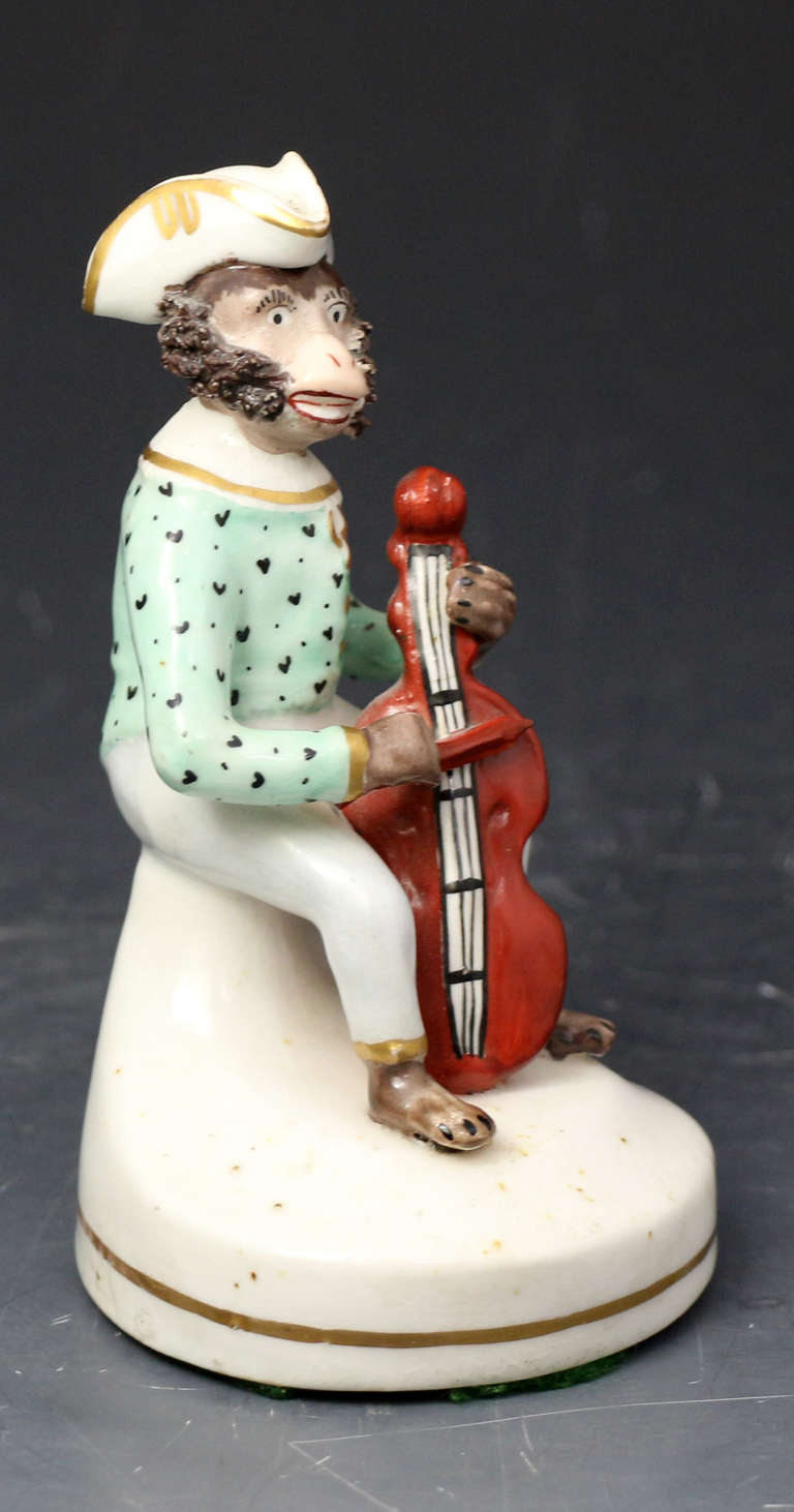Antique Staffordshire Pottery Monkey Band Figures Trio circa 1840 In Excellent Condition In Woodstock, OXFORDSHIRE