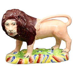 Antique Staffordshire pottery pearlware figure of lion circa 1830