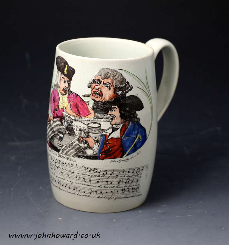 Antique creamware pottery tankard Titled CATCH SINGERS. circa 1780 England