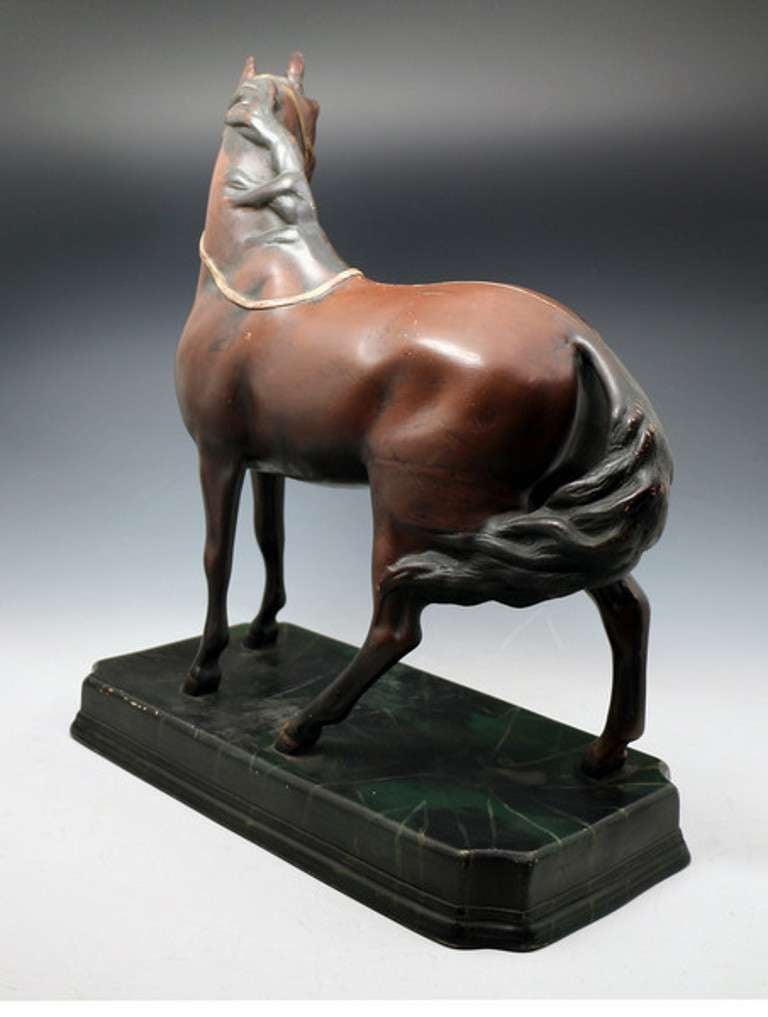 19th Century Large early earthenware Leeds Pottery figure of a standing horse on base c1810