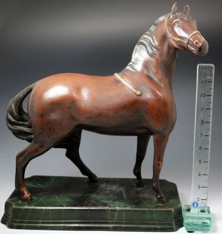 Large early earthenware Leeds Pottery figure of a standing horse on base c1810 1