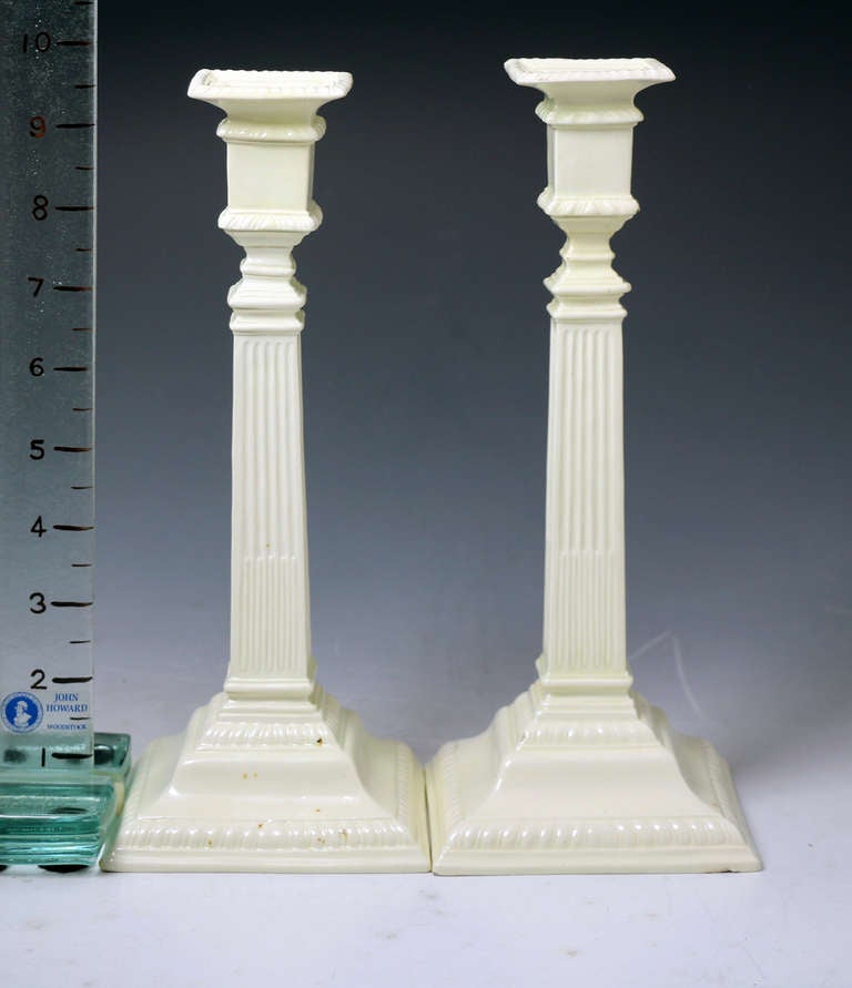 Antique English Creamware Pottery Candlesticks 18th Century In Excellent Condition In Woodstock, OXFORDSHIRE