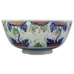 Antique Mid 18th Century English Delftware Bowl with Polychrome Decoration