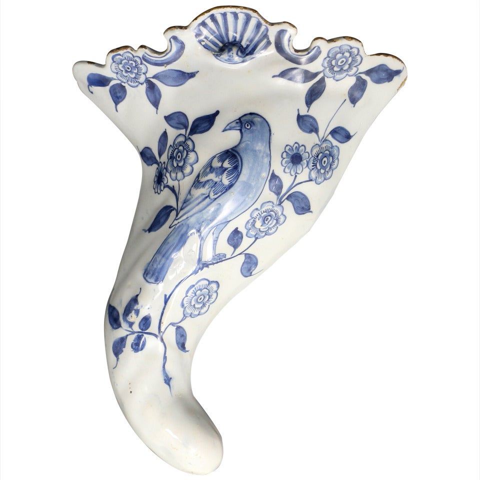 Antique English Pottery Delftware Wall Pocket, Liverpool, circa 1745