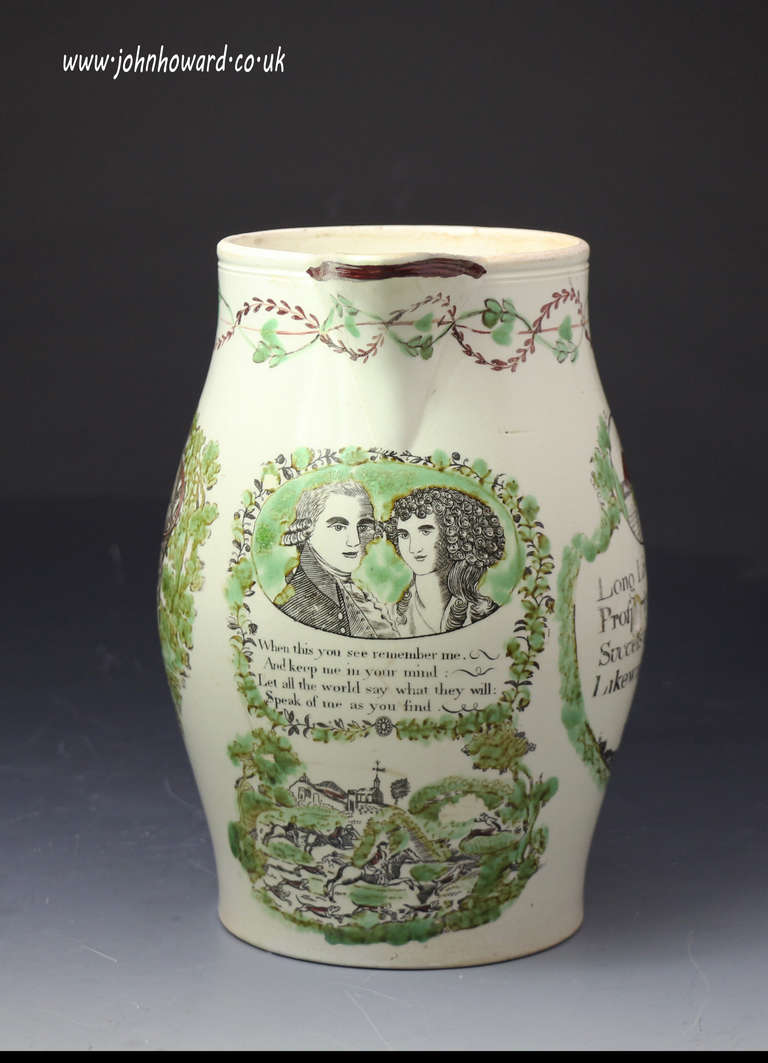 English Antique Creamware Pottery Pitchers Commemorative of King George III