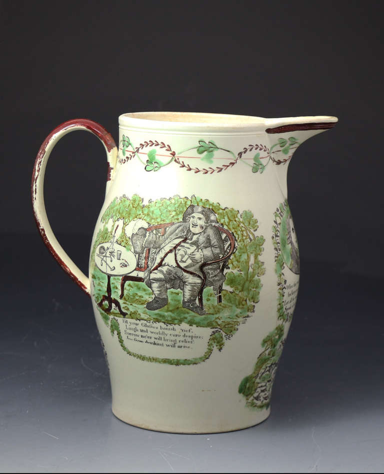 Antique Creamware Pottery Pitchers Commemorative of King George III In Excellent Condition In Woodstock, OXFORDSHIRE