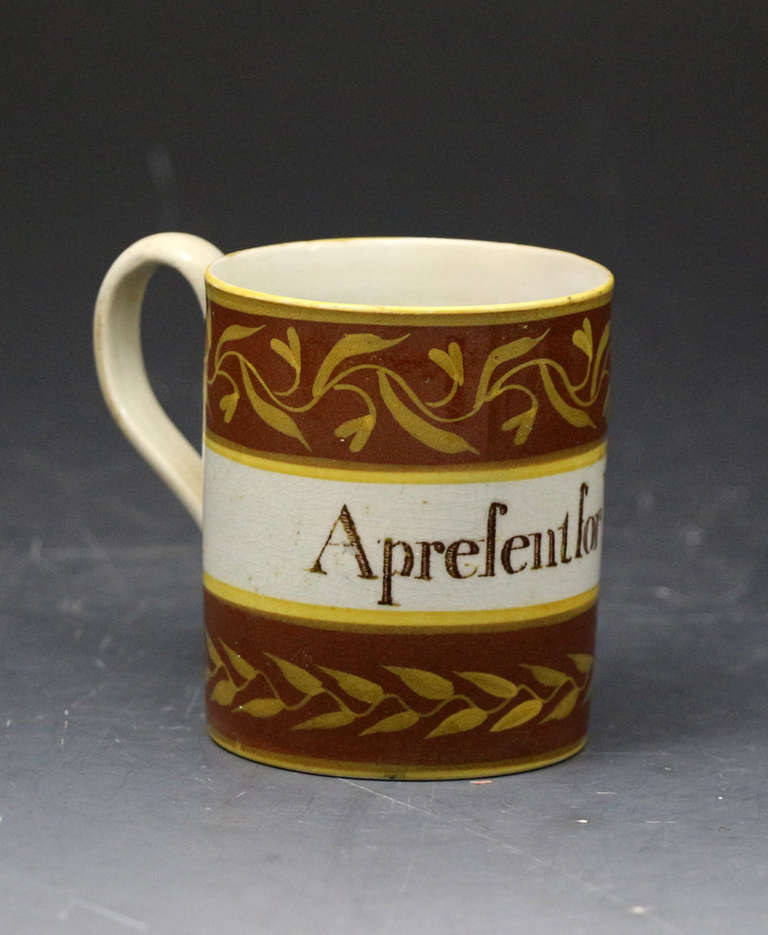 Antique Creamware Mug Present for William English Pottery In Excellent Condition In Woodstock, OXFORDSHIRE