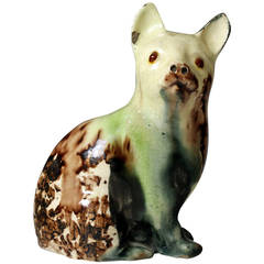 Antique Staffordshire Pottery Whieldon Type Creamware Figure a Cat in Coloured Glazes