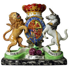 Antique Staffordshire Royal Arms Figure Group in Pearlware Marked Walton Antique Staffordshire Royal Arms Figure Group in Pearlware Marked Walton