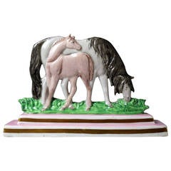 Antique Horse and Foal Porcelain Figure attributed to Swansea Wales