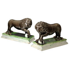 Pair of Staffordshire Pottery Figures of Lions by Ralph Wood