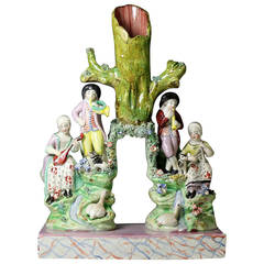Staffordshire pearlware pottery figure group "Songsters" antique period c1820.