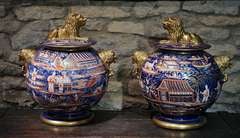 Pair of large antique ironstone jars and covers English 1810/15 period