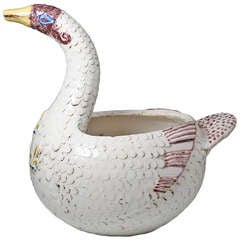 Antique Figure of a Swan, French Faience 18th century earthenware