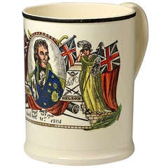 Admiral Nelson Commemorative tankard English Creamware pottery 1805 