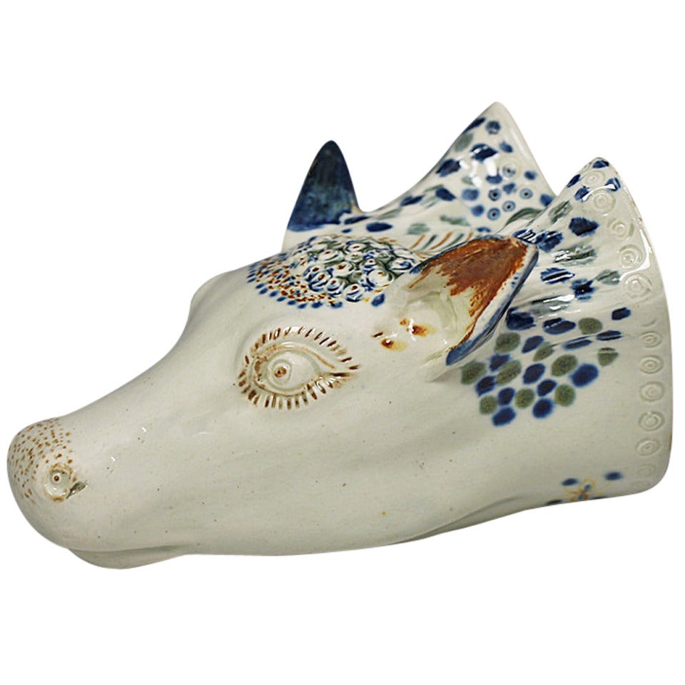 Antique English Prattware pottery stag head stirrup cup circa 1790