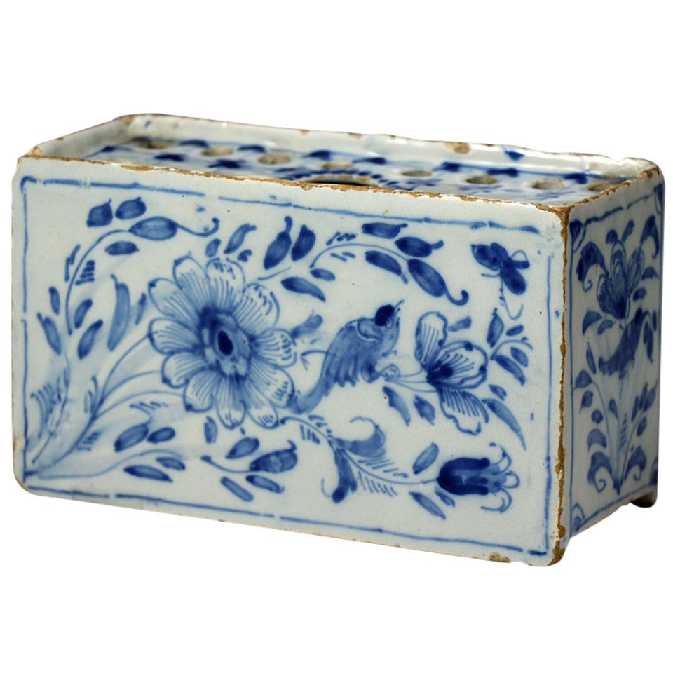 Antique English earthenware pottery delftware flower brick circa 1720