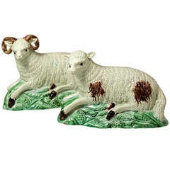 Staffordshire pottery figures of ewe and ram by Ralph Wood circa 1790