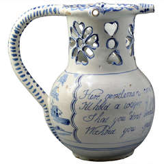 English Delftwarepottery puzzle jug Attrinuted to Liverpool 18th century