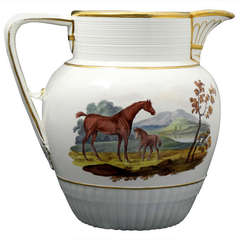 Antique Pitcher with Hand Painted Scenes of Horse and Foal and a Farm