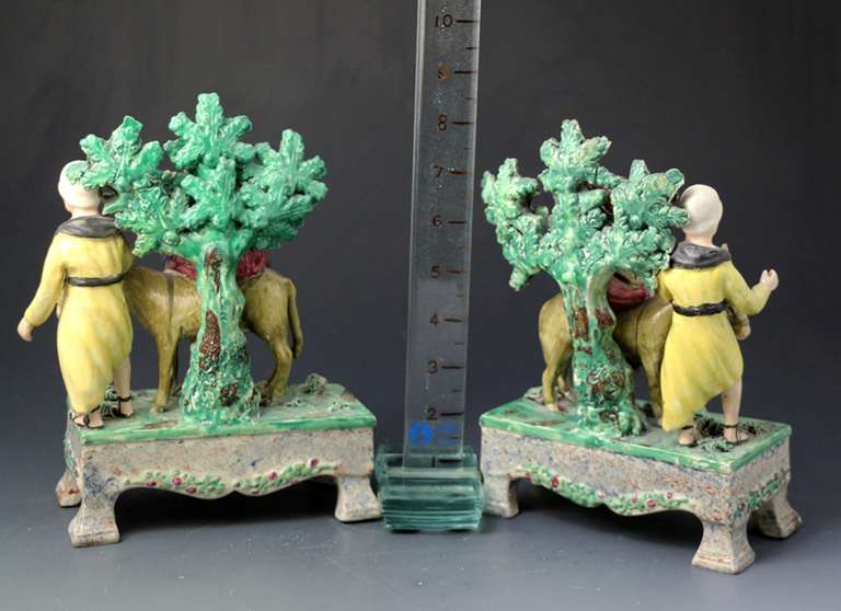 English Antique Pottery Pearlware Table Base Figures of the Flight and Return