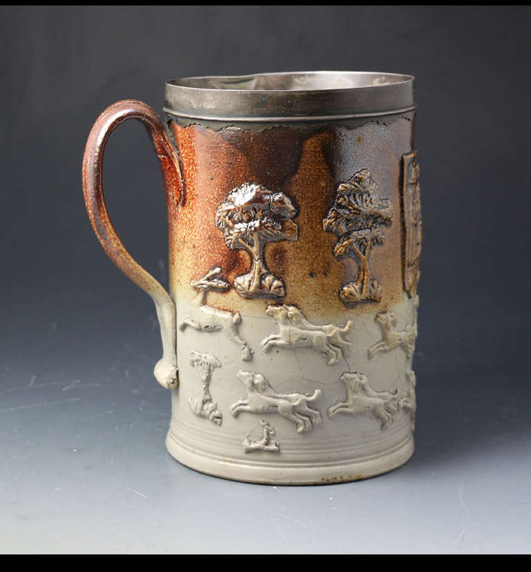 Ceramic Antique Mortlake London Stoneware Tankard, Early 19th Century