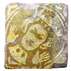 Antique Medieval Pottery Tile with Image of King's Head, 11th Century