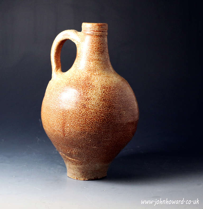 A rare and fine example of a John Dwight of Fulham stoneware pottery bottle.
This Dwight piece dates to the 1675 period.
John Dwight founded the famous Fulham Pottery after the sale of his church post located in Wigan Lancashire.
The bottle is