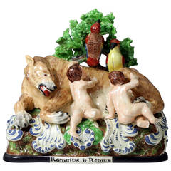 Staffordshire Pearlware Pottery Figure of Romulus and Remus with Bocage