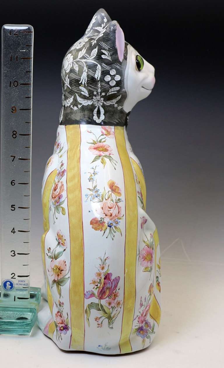 Galle pottery figure of a comical cat with glass eyes. c1900 In Excellent Condition In Woodstock, OXFORDSHIRE