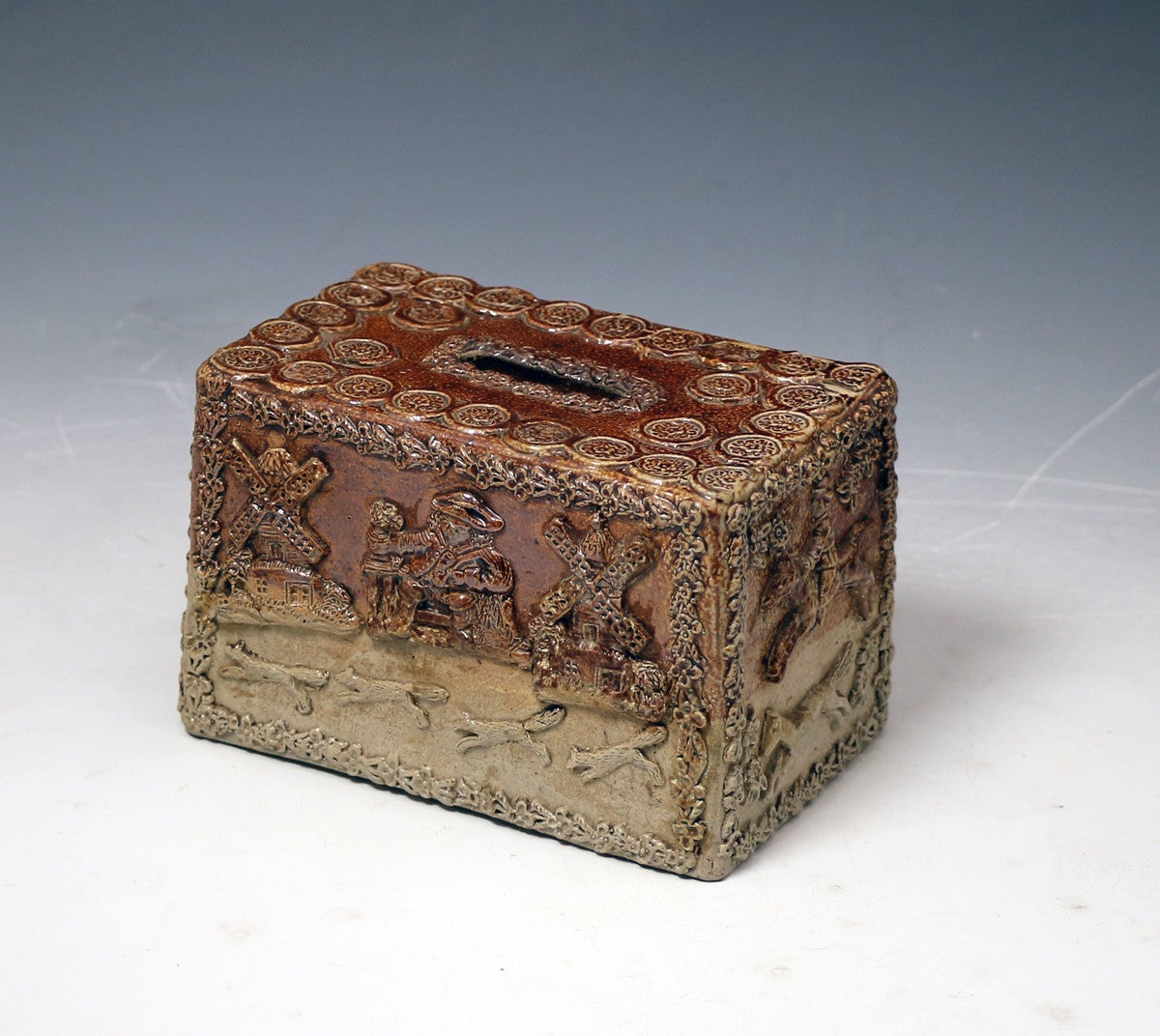 Antique English earthenware stoneware money box late 18th century