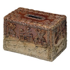 Antique English earthenware stoneware money box late 18th century
