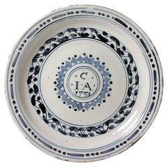 English Delftware Plate Initialed "CIA" and Dated 1738
