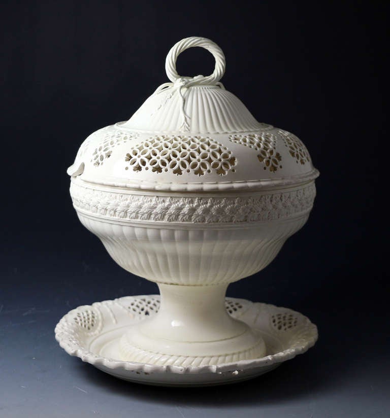 English Antique Creamware Pottery Comports and Covers, Yorkshire or Staffordshire Pottery