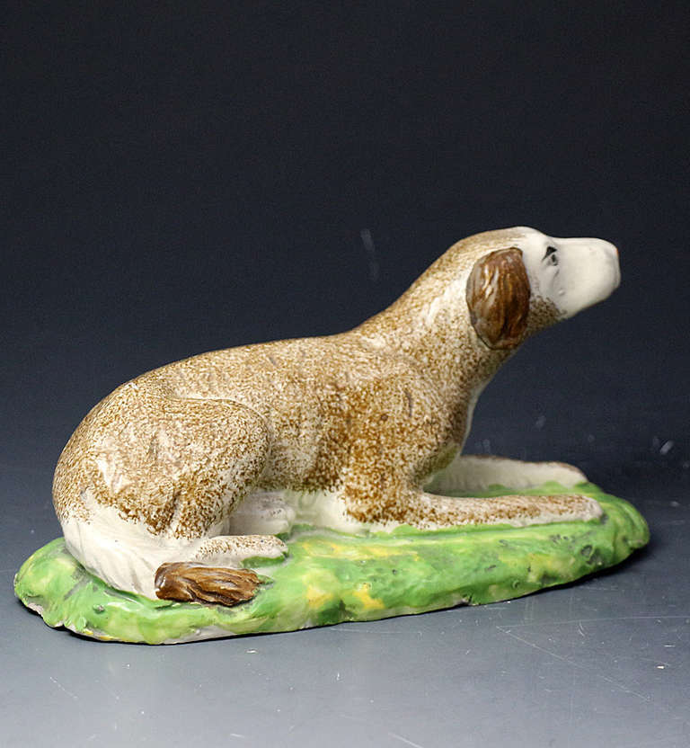 English Antique Staffordshire Pottery Figure of Setter in Pearlware and Enamel Colors