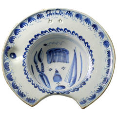 Antique English Delftware Shaving Bowl, 1735