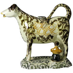 Antique English Pottery Figure of a Cow Creamer, Made circa 1810