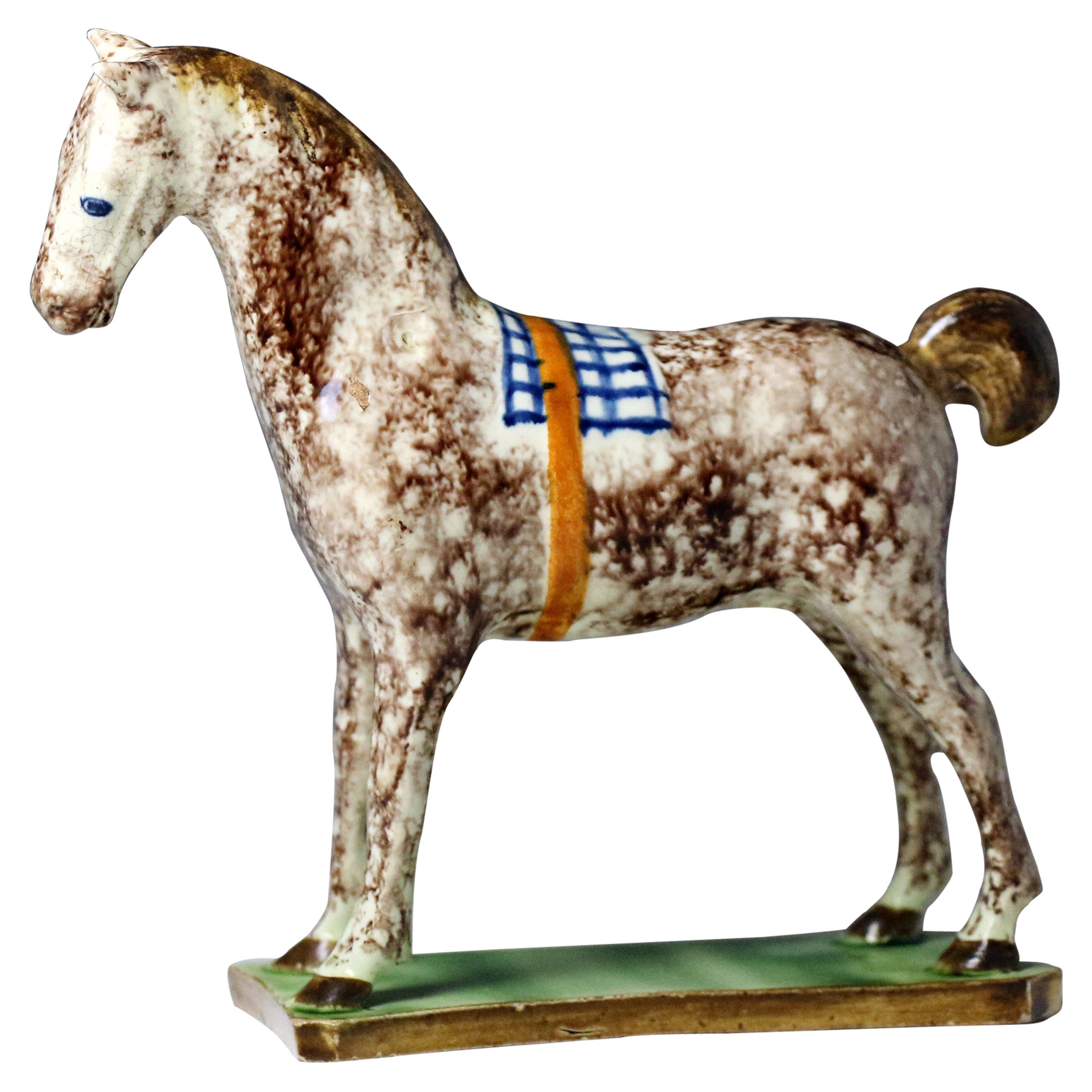 Pottery Figure of a Horse Standing on a Base, North East England